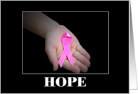 Breast Cancer Awareness pink ribbon in little girl’s and on black card