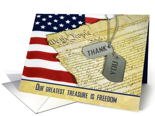 Patriotic Thank You with military dog tags on flag card (803886)