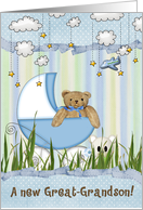 Teddy Bear In Buggy for New Great Grandson Congratulations card