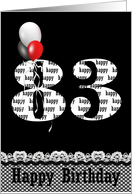 83rd birthday-red, white and black balloon bouquet on black card