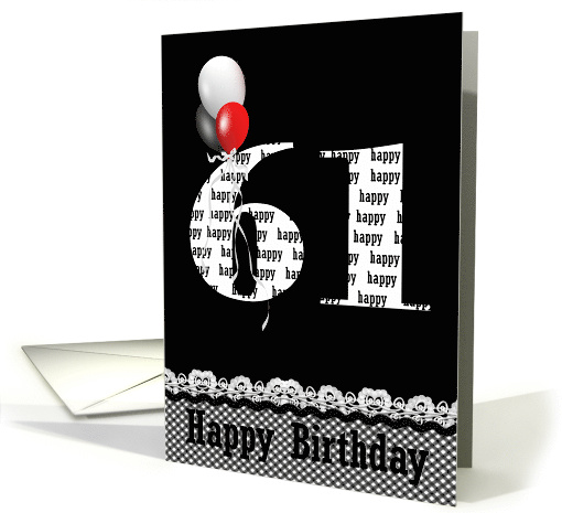 61st birthday, balloon bouquet on black card (808917)