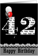 42nd Birthday-red, white and black balloon bouquet card