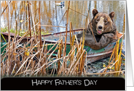 Father’s Day for son, smiling bear in rusty row boat and weeds card