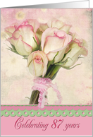 87th Birthday rose bouquet with gingham ribbon and pink border card