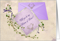 Matron of Honor request for best friend-floral branch on stationery card