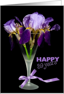 Purple Iris Bouquet In a Crystal Glass On Black For 59th Birthday card