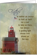 Father’s Day-Big Red lighthouse with grungy texture overlay card