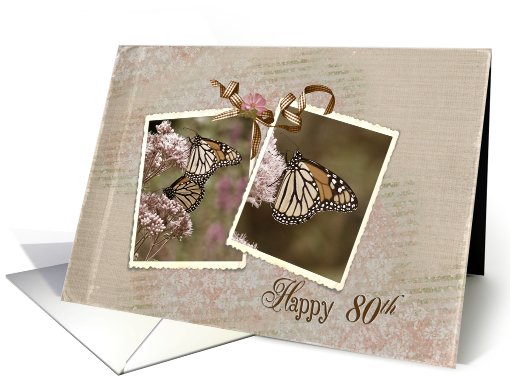 80th birthday-grandma-monarch butterfly-vintage-flower card (823907)