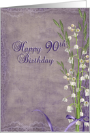 90th Birthday for Mom lily of the valley bouquet on purple card