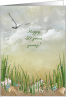 50th birthday-seagull with seashore treasures card