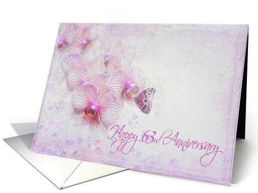 63rd anniversary pink orchids with butterfly and bubbles card (850014)