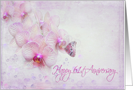 61st Anniversary with butterfly on pink orchids with bubbles card
