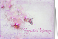 36th Anniversary butterfly on a pink orchid with bubbles card