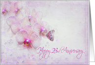 23rd anniversary, butterfly on pink orchid blossom with bubbles card