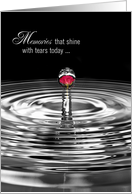 Loss of Sister, red rose in water droplet in ripples card