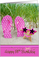 38th birthday-starfish with sunglasses and polka dot flip-flops card