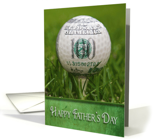 Father's Day for Brother, money logo on golf ball in grass card