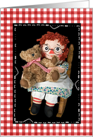 Thinking of You Old Rag Doll Hugging a Teddy Bear card