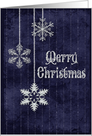 Merry Christmas silver glitter snowflakes on dark blue card