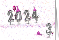 New Year 2024 Party Humor with Hats and Confetti on White card