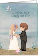 Friend’s Wedding cute bride and groom on the beach card