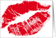 Miss You, big red lipstick kiss on white card