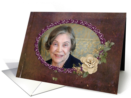 Birthday photo card with vintage flower on textured background card