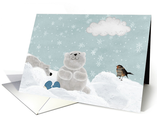 Miss You, Polar Bears In Snowflakes With Bird card (897950)