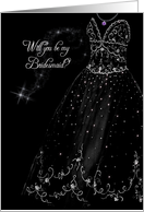 Bridesmaid invitation to Sister- black dress with sparkles. card