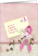 Thinking of you for Breast cancer survivor with pink rose and ribbon card