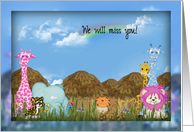 Goodbye from the group jungle animals with hut and rainbow card