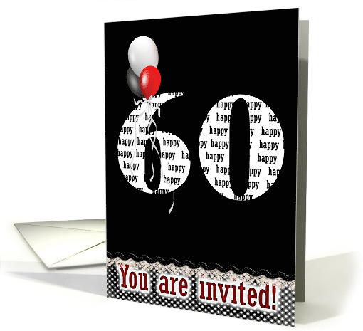 60th birthday party invitation with balloons on black card (912379)