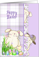 Easter bunnies on plaid from family card