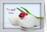 Dutch tulip on wooden shoe for cousin’s birthday card