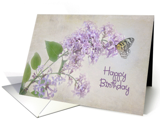 butterfly on lilacs for Mom's birthday from daughter card (925928)
