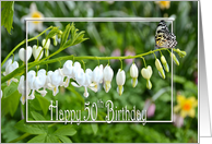 bleeding heart flowers with butterfly for 50th Birthday card