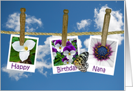 Nana’s Birthday floral photos on clothesline with butterfly card