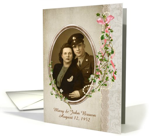 Antique photo card with branch bouquet for Vow Renewal invitation card
