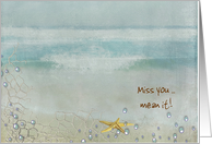 Miss You with starfish in sand card