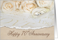 70th wedding anniversary white roses and rings card