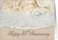 35th wedding anniversary white roses and rings card