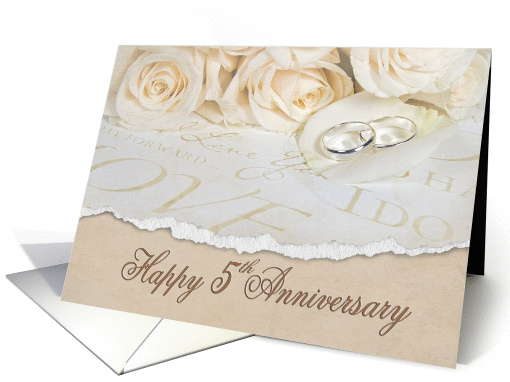 5th wedding anniversary white roses and rings card (945249)