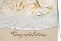 congratulations to newlyweds with roses and rings card