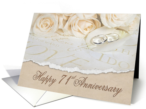 71st anniversary with roses and rings card (945286)