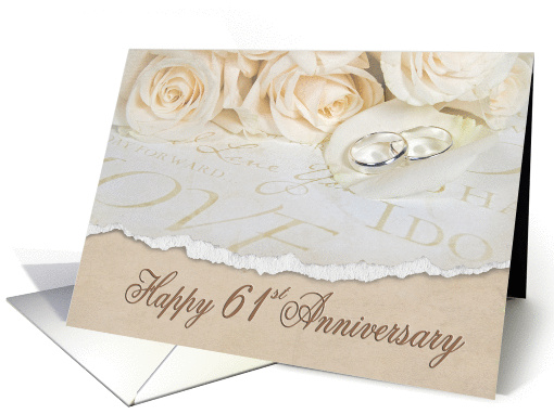 61st anniversary with roses and rings card (945288)