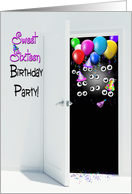 surprise Sweet Sixteen birthday party invitation with balloons card