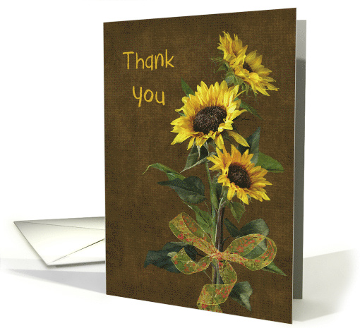 thank you sunflower bouquet on textured brown background card (954373)