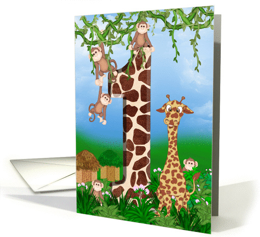 First Birthday for Twins with monkeys and giraffe card (958353)
