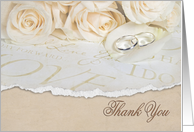 Thank You for wedding gift with rings and roses card
