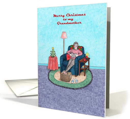 Merry Christmas Grandmother sitting in Armchair Reading card (1457184)